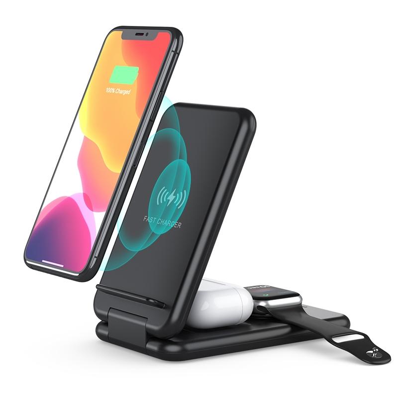 15W 3-in-1 Foldable Wireless Charger for iPhone, Apple Watch & AirPods – Fast Charging Station – White