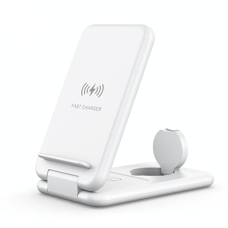 15W 3-in-1 Foldable Wireless Charger for iPhone, Apple Watch & AirPods – Fast Charging Station – White