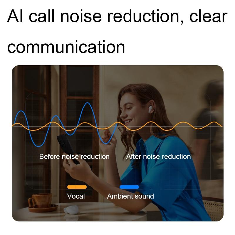 Wireless Bluetooth Earphones with Noise Reduction & AI Call Enhancement – Black, TWS In-Ear Headphones with Mic for Clear Audio & Calls