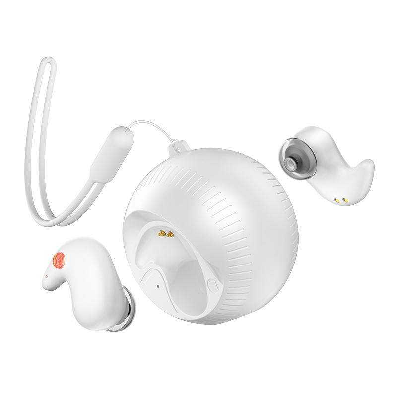 Coconut Ball Wireless Bluetooth Earphones with Portable Charging Case – White