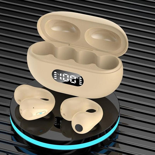 Khaki Wireless Noise-Cancelling Bluetooth Earbuds with LED Display – Hi-Fi Sound, Long Battery Life