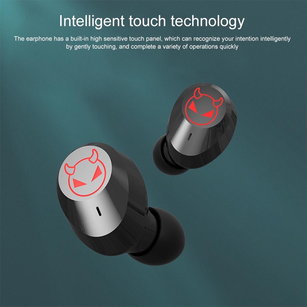 Black Intelligent Noise Reduction Bluetooth Earphones with Touch Control & Battery Display