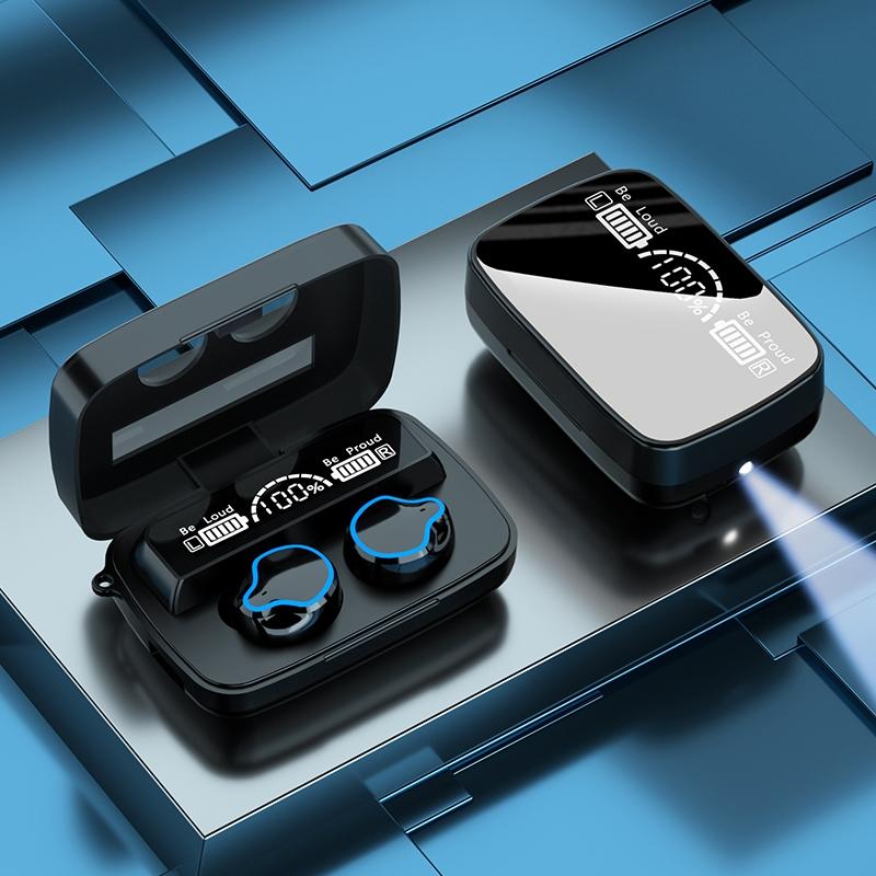 Wireless Bluetooth 5.0 Earphones with Digital Display & Built-in Flashlight – Long Battery Life, Noise Reduction, Smart Touch Control