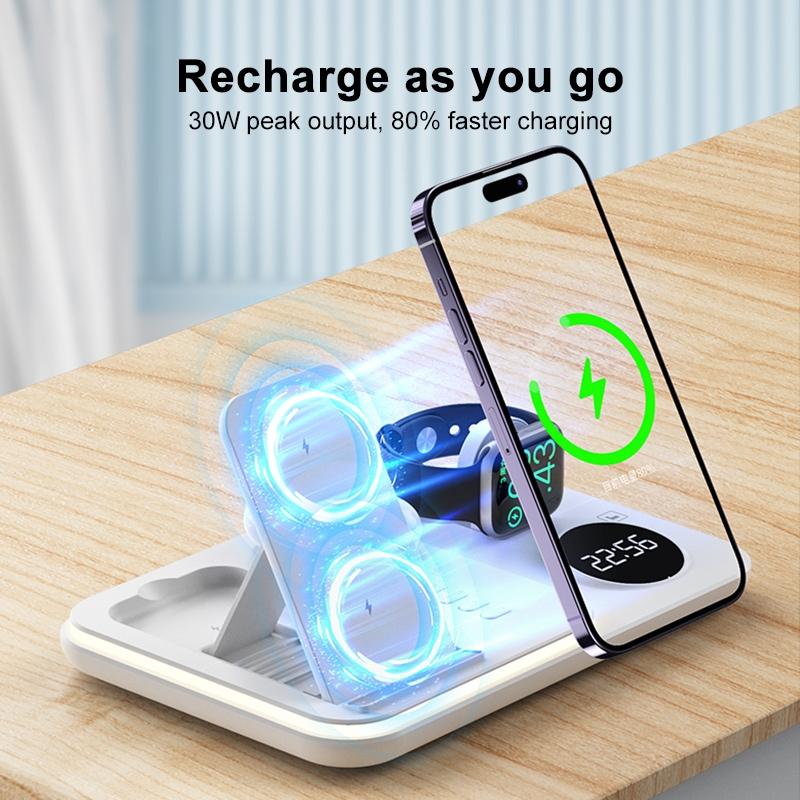 30W Multifunctional Wireless Charger – Black | Fast Qi Charging Station for Phone, Watch & Earbuds