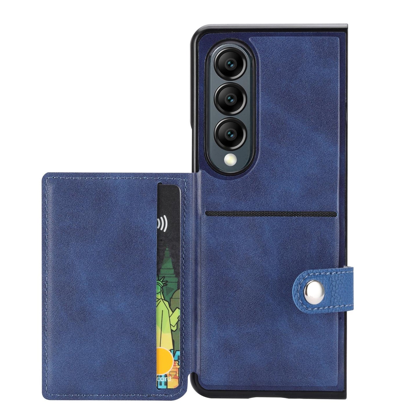 Litchi Pattern Card Holder Case for Samsung Galaxy Z Fold4 5G – Single Button Closure, Slim Wallet Cover – Red