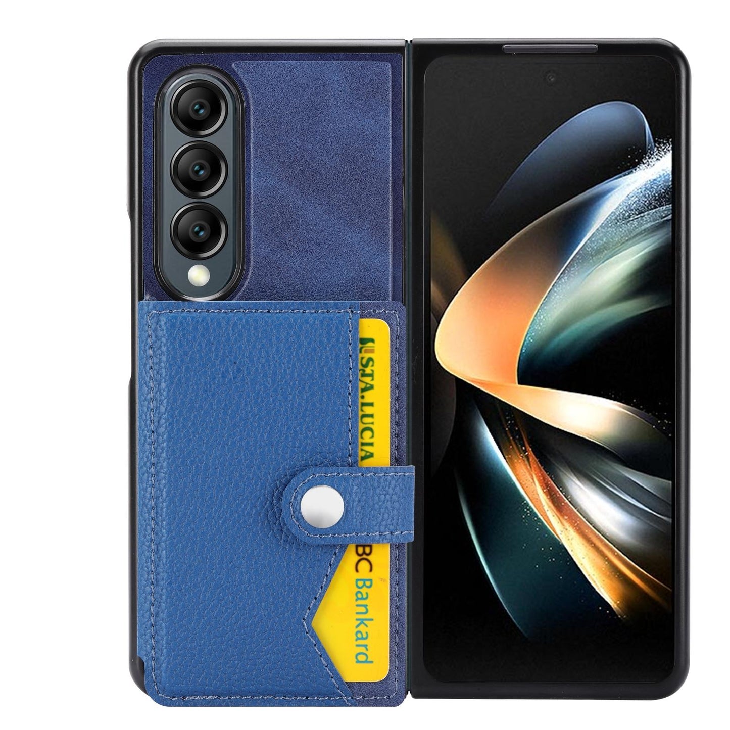 Litchi Pattern Card Holder Case for Samsung Galaxy Z Fold4 5G – Single Button Closure, Slim Wallet Cover – Red