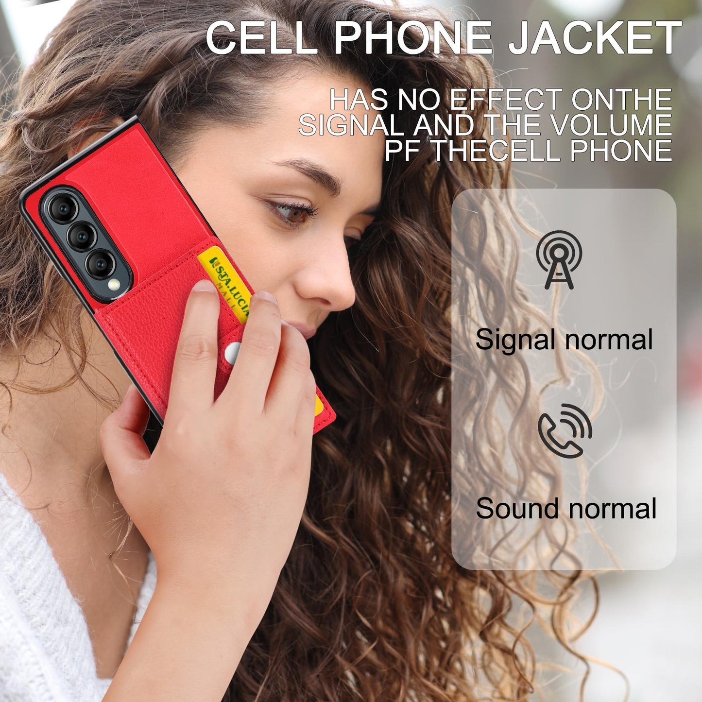 Litchi Pattern Card Holder Case for Samsung Galaxy Z Fold4 5G – Single Button Closure, Slim Wallet Cover – Red