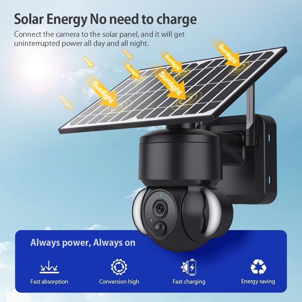 3MP 4G Solar Dome Security Camera – IP66 Waterproof, PIR Motion Detection, Two-Way Audio, Night Vision – White