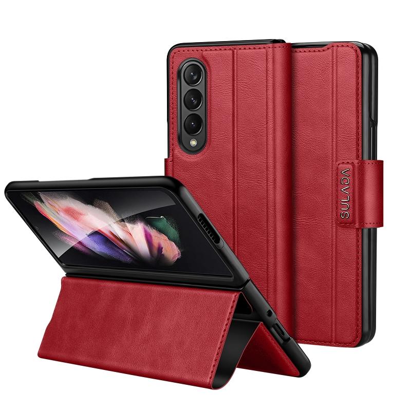 Samsung Galaxy Z Fold4 5G Magnetic Snap Leather Flip Case – All-Inclusive Protection – Red