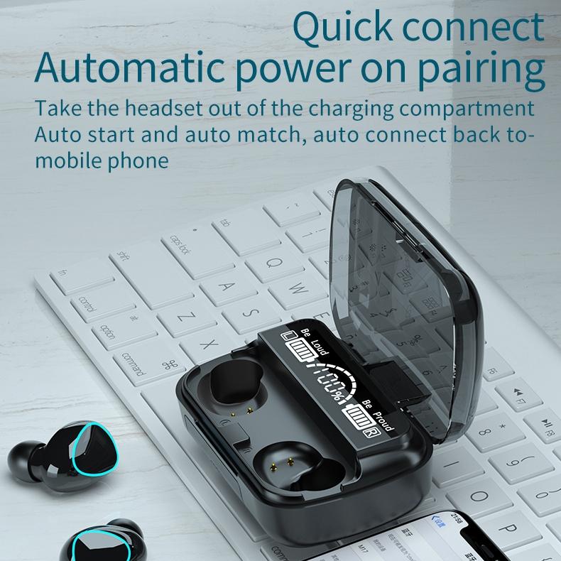 Wireless Bluetooth 5.0 Earphones with Digital Display – TWS In-Ear Headphones & Charging Case, Black