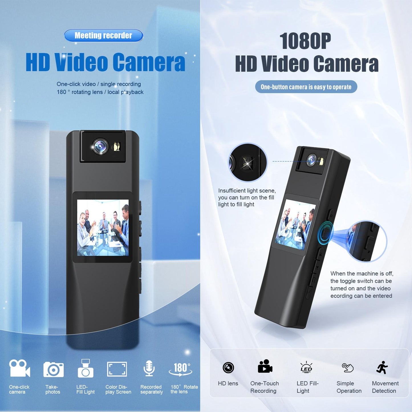 720P WiFi Conference Camera with 180° Rotation – Wide-Angle Video Webcam – Black