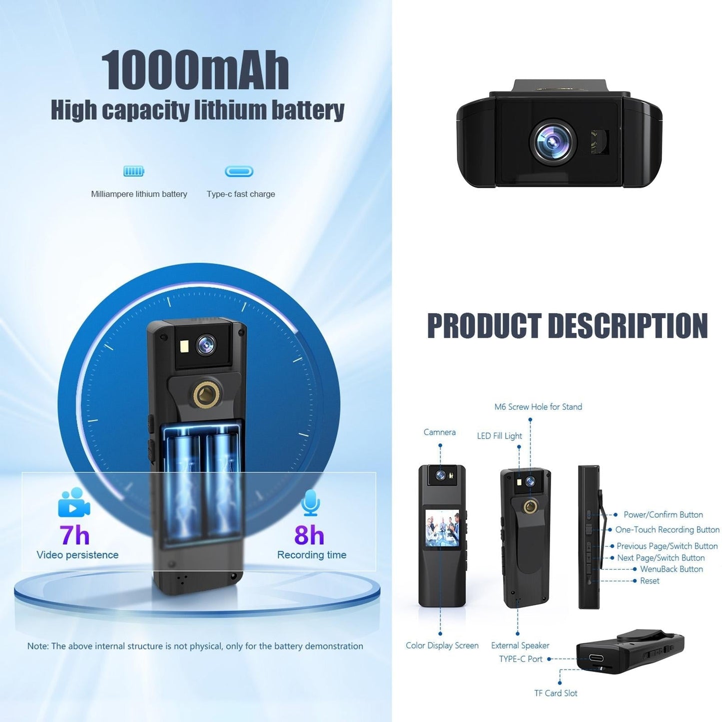 720P WiFi Conference Camera with 180° Rotation – Wide-Angle Video Webcam – Black