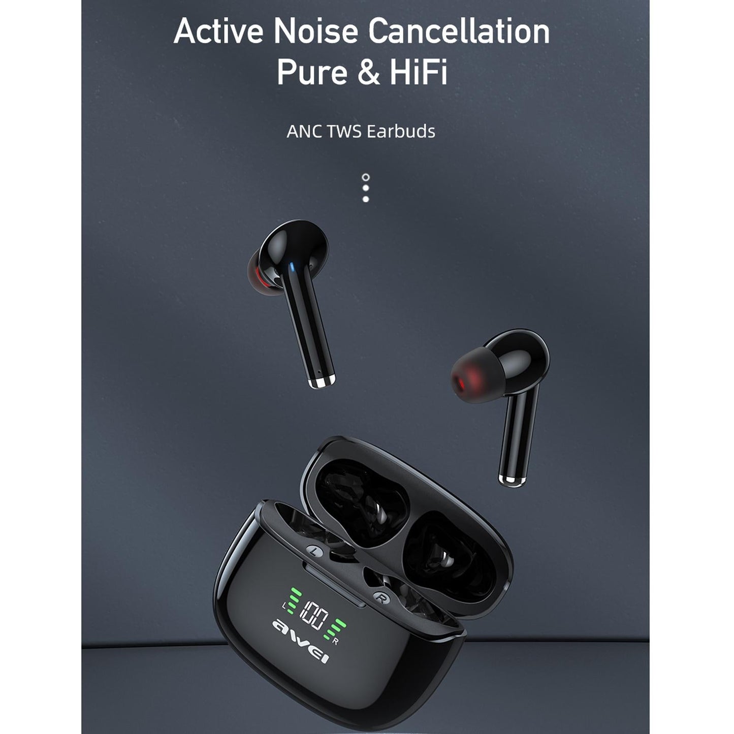Wireless ANC Bluetooth Earphones – Active Noise Cancelling, Clear Sound, Long Battery Life – Black
