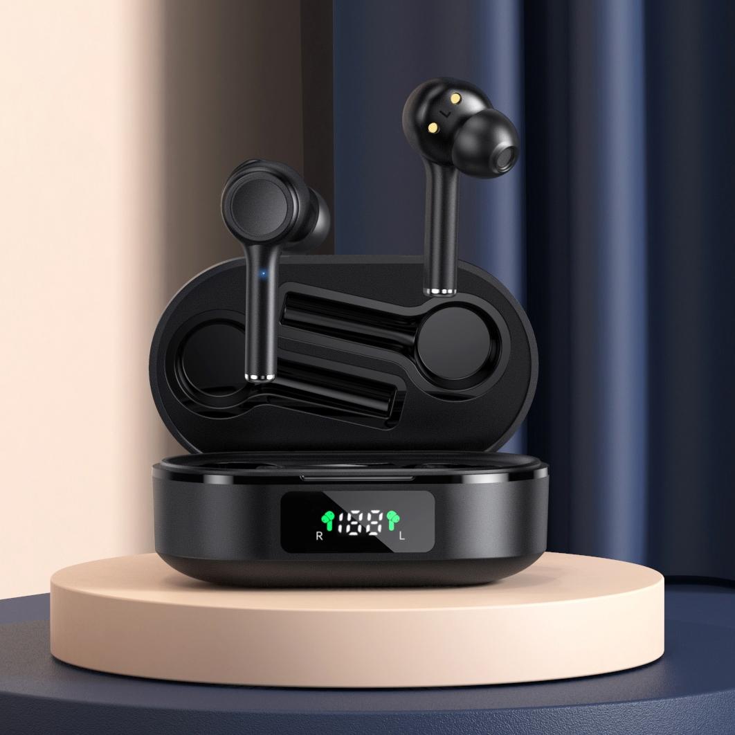 Wireless Bluetooth 5.0 Earphone with Digital Display & Noise Reduction – TWS In-Ear, Black