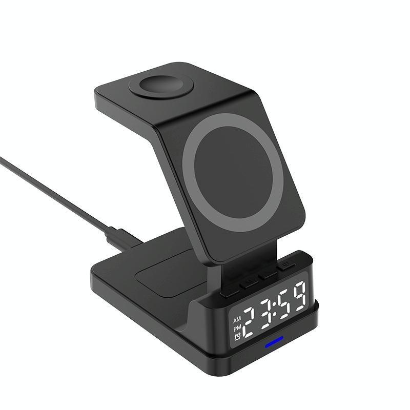 15W 4-in-1 Magnetic Desktop Wireless Charger – Black | Fast Qi Charging Station for Phone, Watch, AirPods & Stylus