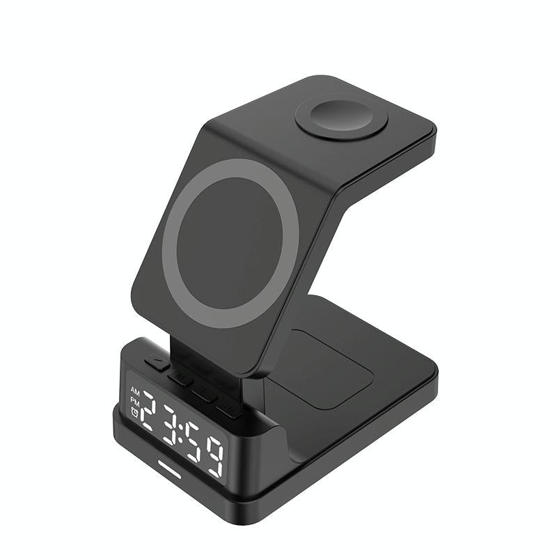 15W 4-in-1 Magnetic Desktop Wireless Charger – Black | Fast Qi Charging Station for Phone, Watch, AirPods & Stylus