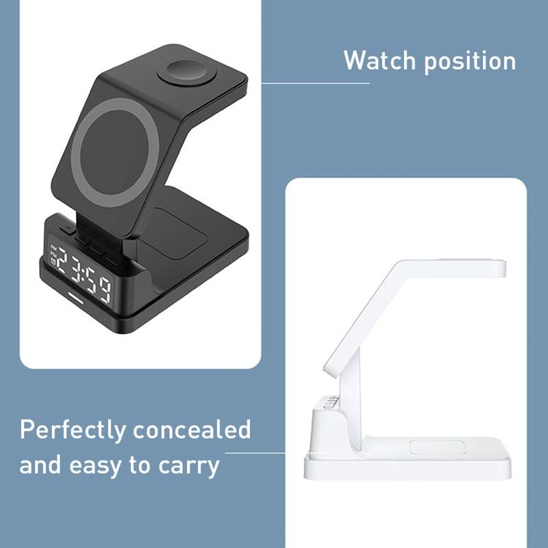 15W 4-in-1 Magnetic Desktop Wireless Charger – Black | Fast Qi Charging Station for Phone, Watch, AirPods & Stylus