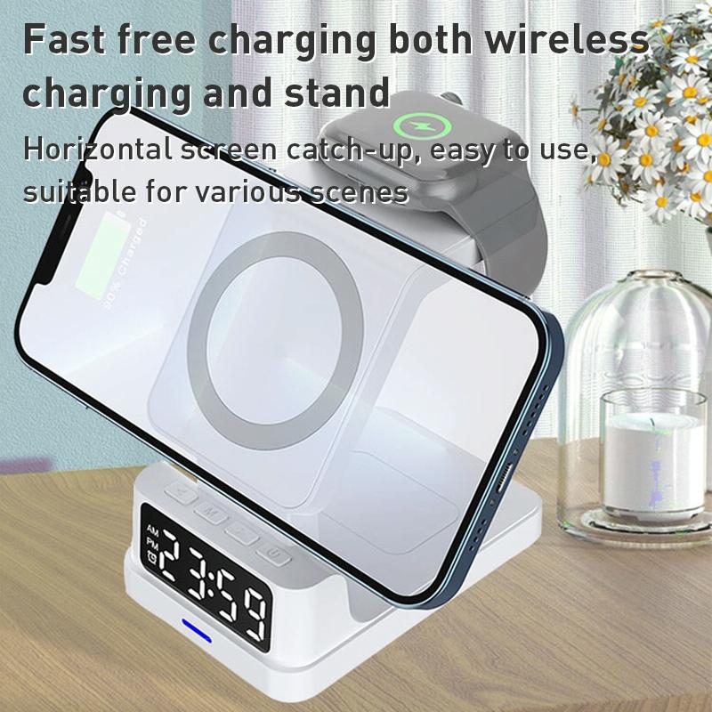 15W 4-in-1 Magnetic Desktop Wireless Charger – Black | Fast Qi Charging Station for Phone, Watch, AirPods & Stylus