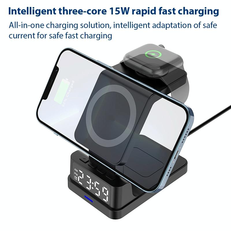 15W 4-in-1 Magnetic Desktop Wireless Charger – Black | Fast Qi Charging Station for Phone, Watch, AirPods & Stylus