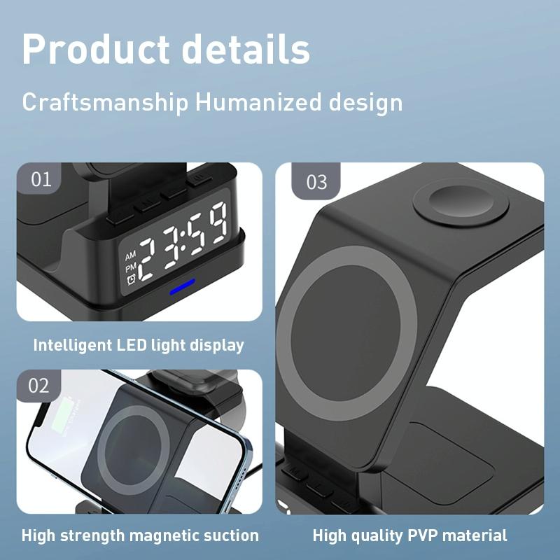 15W 4-in-1 Magnetic Desktop Wireless Charger – Black | Fast Qi Charging Station for Phone, Watch, AirPods & Stylus