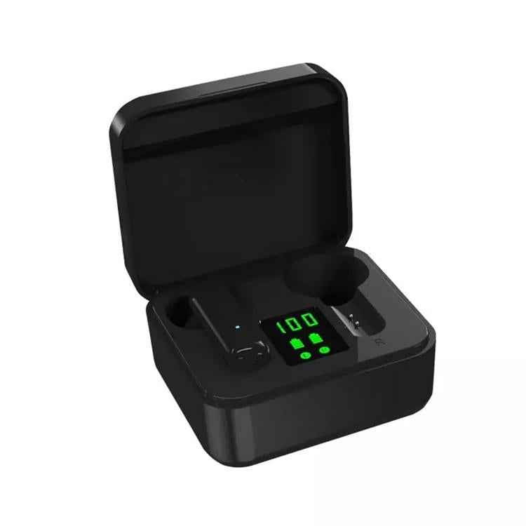 Black TWS Bluetooth Earphones with Digital Display – Semi In-Ear Sports Headphones | ETE-16 Wireless Earbuds