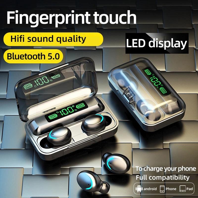 Wireless Noise-Cancelling Earbuds – Black Bluetooth 5.3 with Breathing Light, Digital Display & Hi-Fi Stereo Sound