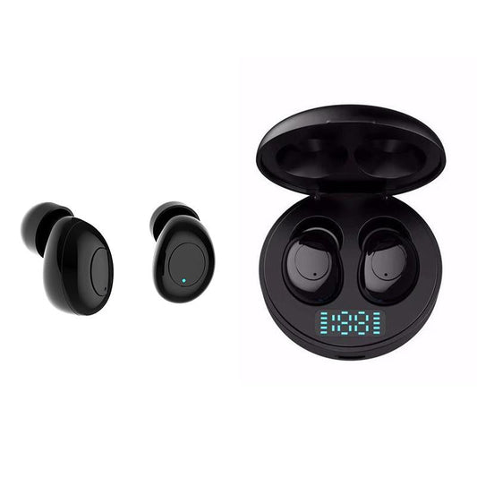 J1 TWS Wireless Earphones with LED Charging Case – Black. True Wireless Stereo Earbuds