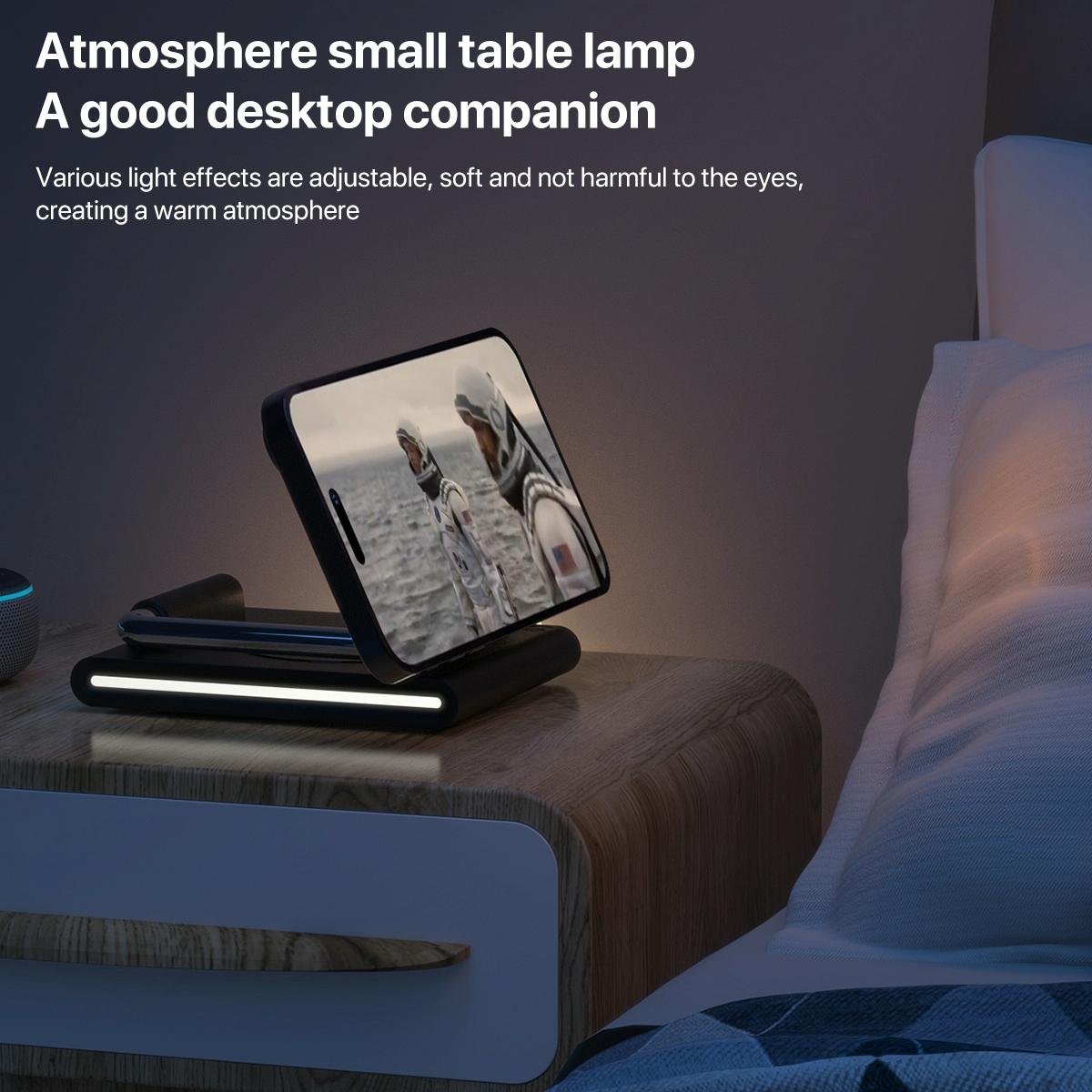 15W Foldable Magnetic Wireless Charger – Black. Fast Qi Charging Stand for Phone, Watch & Earbuds