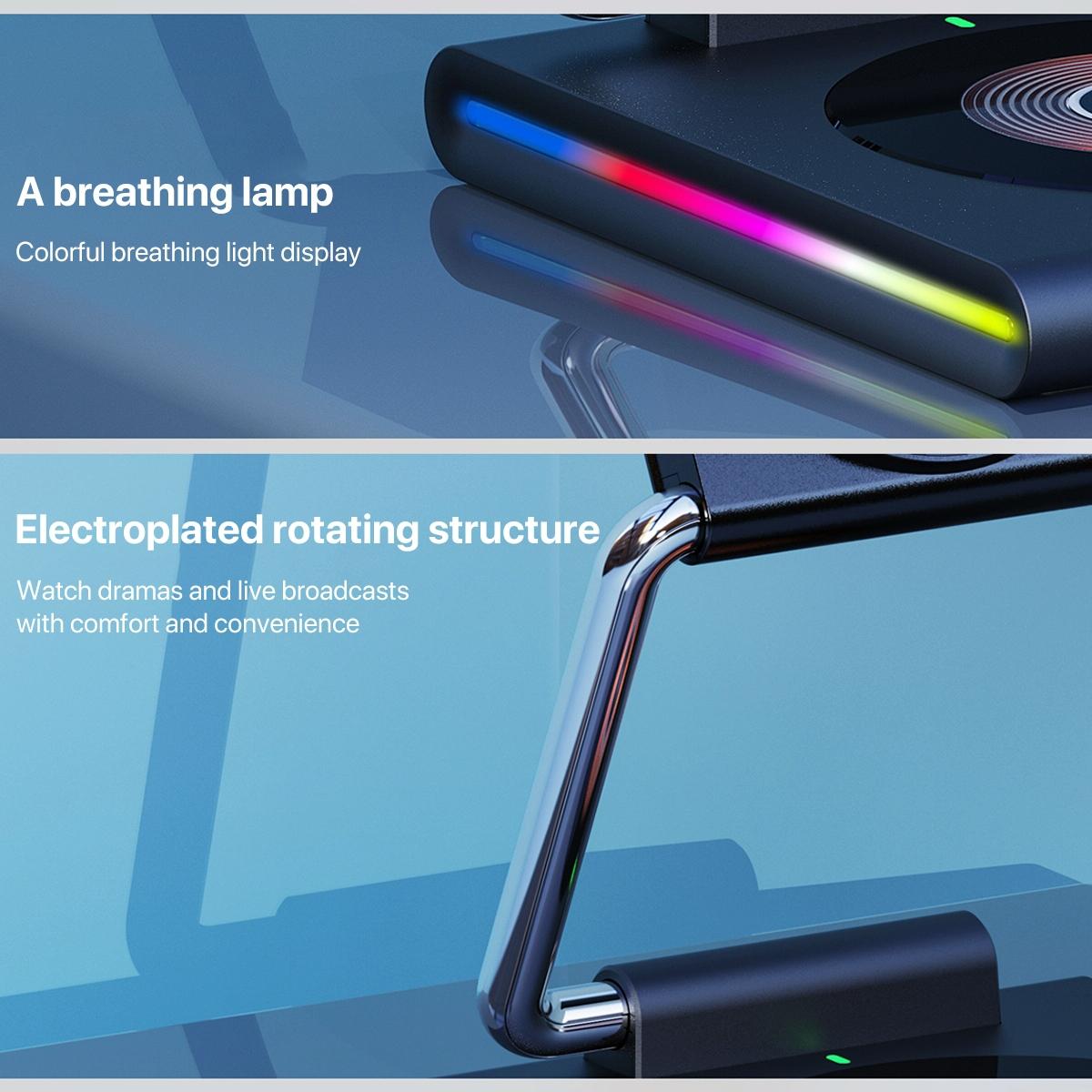 15W Foldable Magnetic Wireless Charger – Black. Fast Qi Charging Stand for Phone, Watch & Earbuds