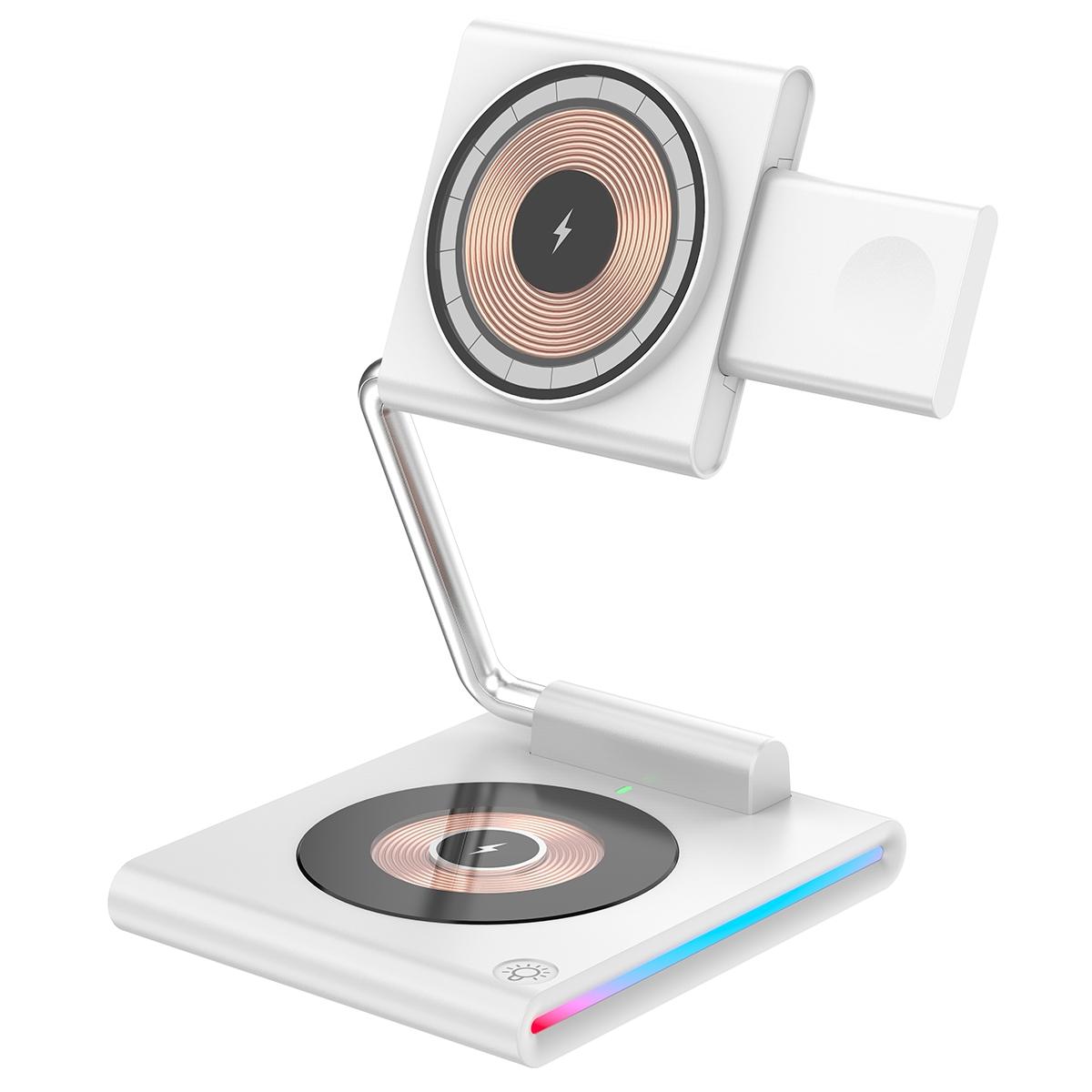 15W Foldable Magnetic Wireless Charger – Black. Fast Qi Charging Stand for Phone, Watch & Earbuds