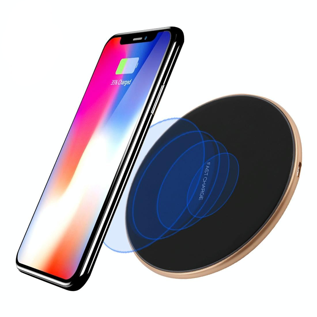 Round Wireless Charger – Fast Charging Pad Black & Gold | 15W Qi-Compatible Phone Charger