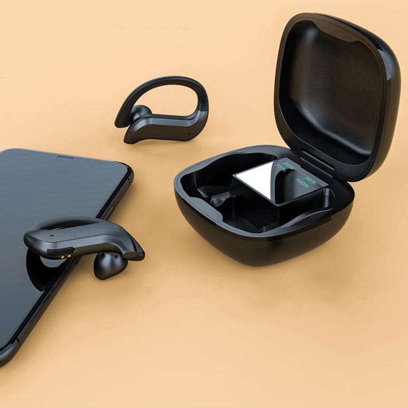 Wireless Bluetooth Earphones with Charging Box & Digital Display – Model 258 – Black