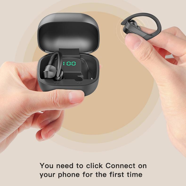 Wireless Bluetooth Earphones with Charging Box & Digital Display – Model 258 – Black