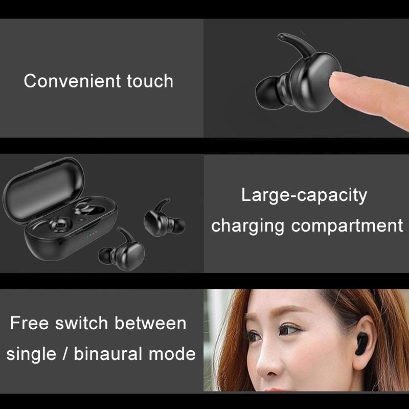 Waterproof Touch Wireless Bluetooth Earphones with Charging Box – True Wireless, Black