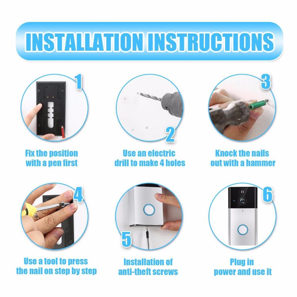 HD 720P Smart WiFi Video Doorbell – Motion Detection, Night Vision, Intercom, TF Card Support – iOS & Android App – Black