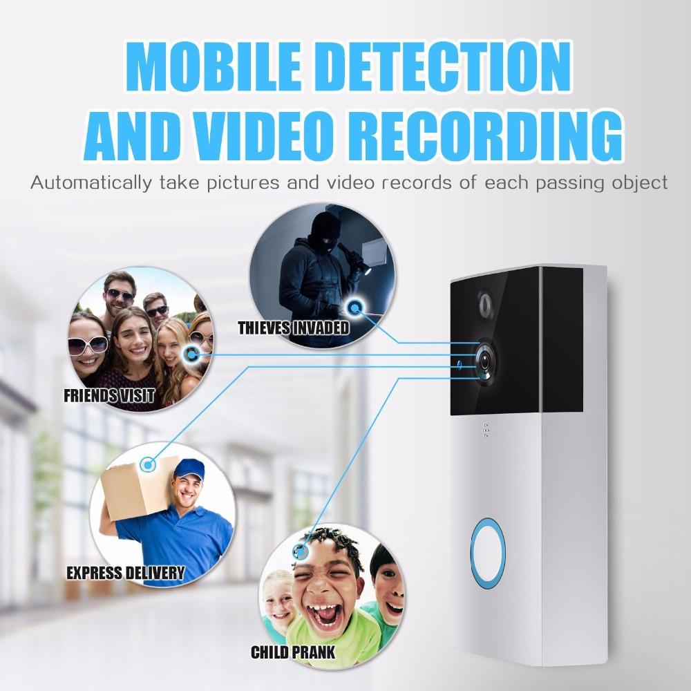 HD 720P Smart WiFi Video Doorbell – Motion Detection, Night Vision, Intercom, TF Card Support – iOS & Android App – Black
