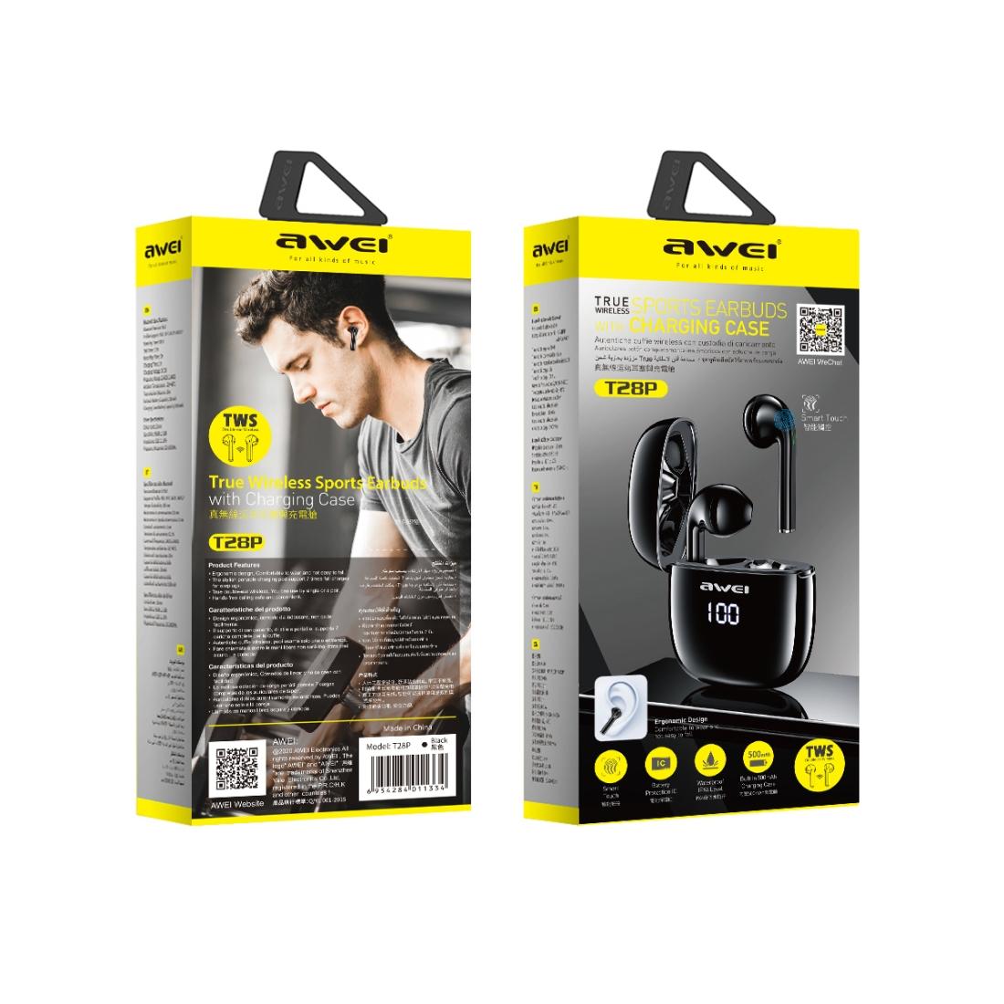T28P Wireless TWS Sports Headset – Bluetooth 5.0, LED Display, Charging Case, Sweatproof, Low Latency