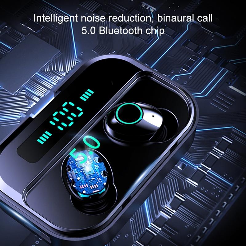 M7 TWS V5.0 Wireless Stereo Bluetooth Headset with Digital Display & Charging Case – Black