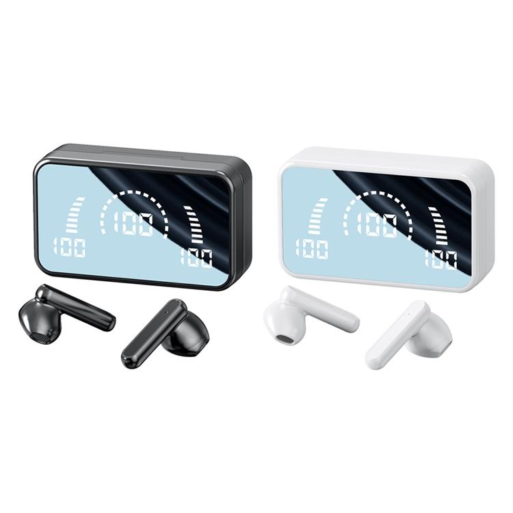 V9 Mirror Noodle Wireless Bluetooth Earphones with Charging Case – Black, True Wireless