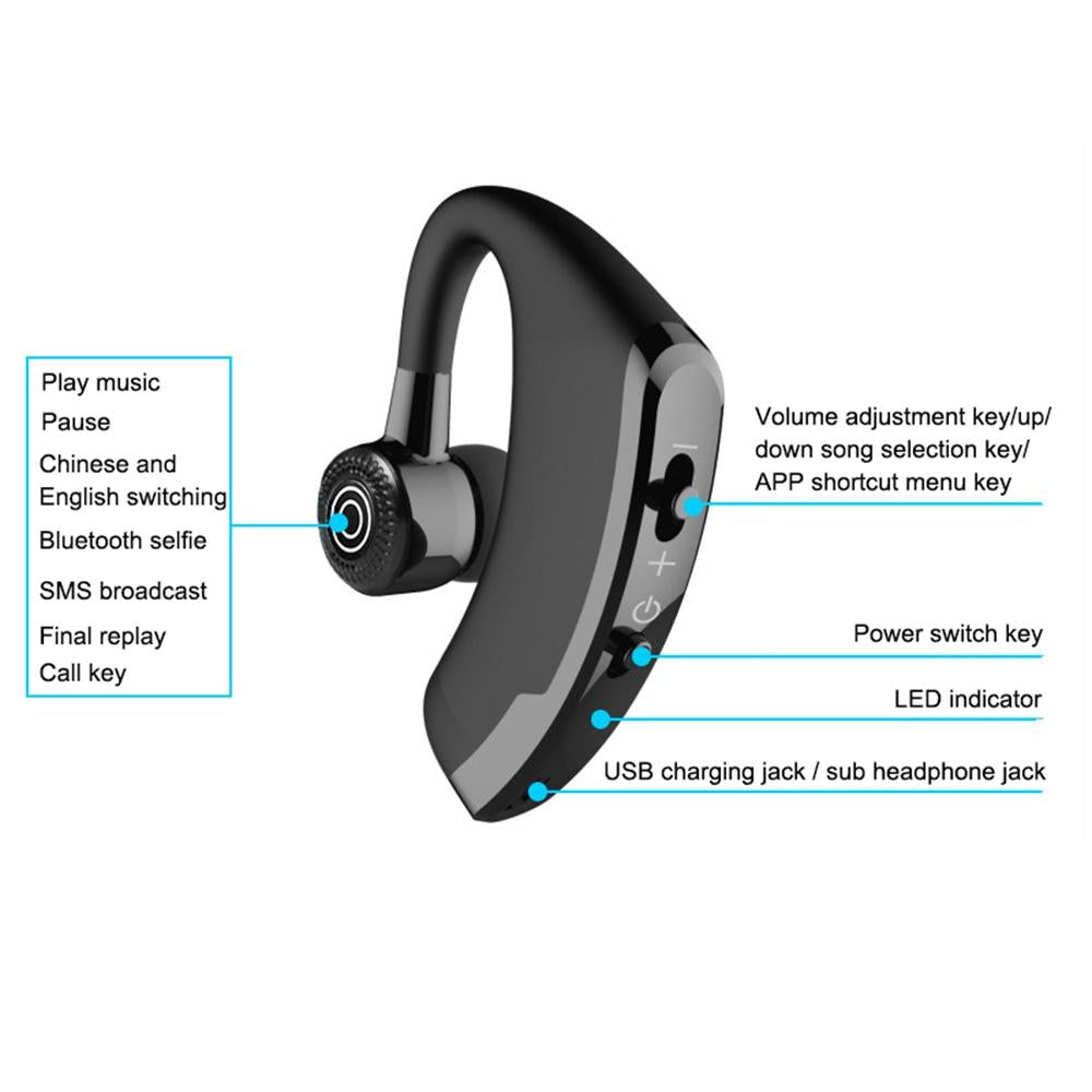 V9 Wireless Bluetooth Headset with Mic for Drivers – Hands-Free, Noise-Cancelling, Black