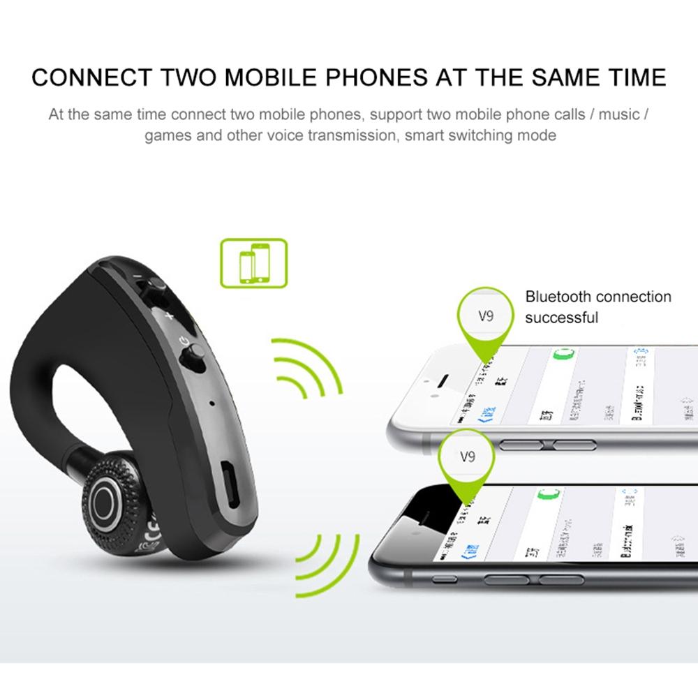 V9 Wireless Bluetooth Headset with Mic for Drivers – Hands-Free, Noise-Cancelling, Black