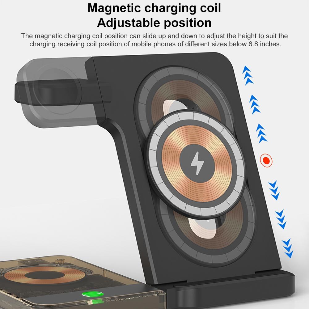 15W 5-in-1 Foldable Magnetic Wireless Charger with Night Light – Black | Fast Qi Wireless Charging Station