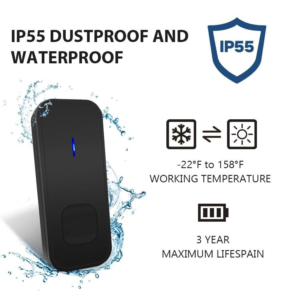 Wireless Waterproof Doorbell with Receiver – 300M Range, 110dB Loud Volume, 53 Chimes, Night Light – Low Power Design – Black