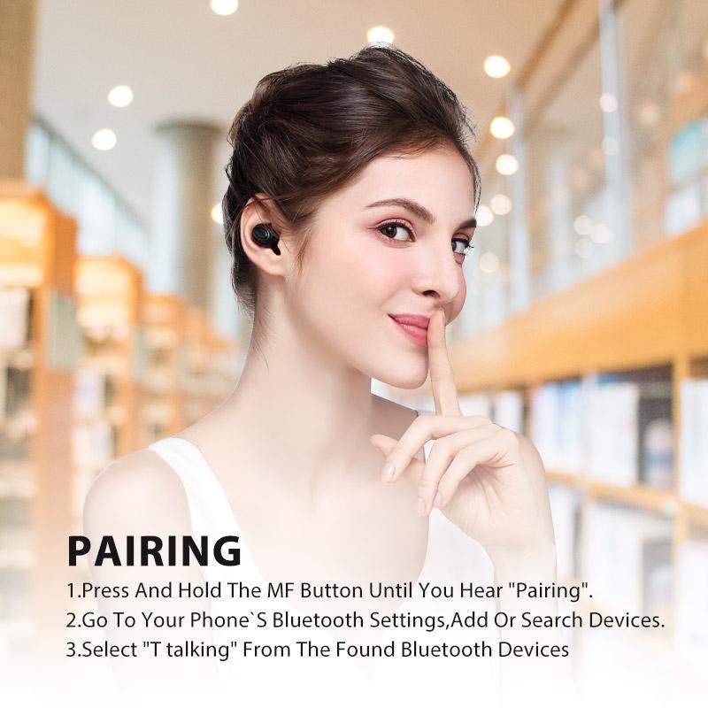 Wireless In-Ear Bluetooth 5.0 Headset – Noise-Cancelling Earbuds with USB Charging Cable – Black