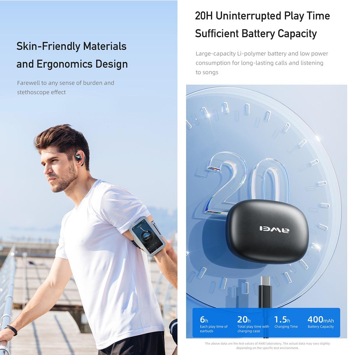 Wireless TWS Bluetooth Earbuds – Air Conduction Technology, Open-Ear Design, Purple. Lightweight & Comfortable Fit