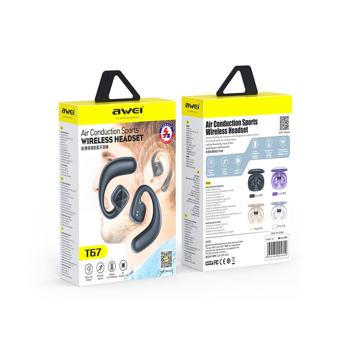 Wireless TWS Bluetooth Earbuds – Air Conduction Technology, Open-Ear Design, Purple. Lightweight & Comfortable Fit