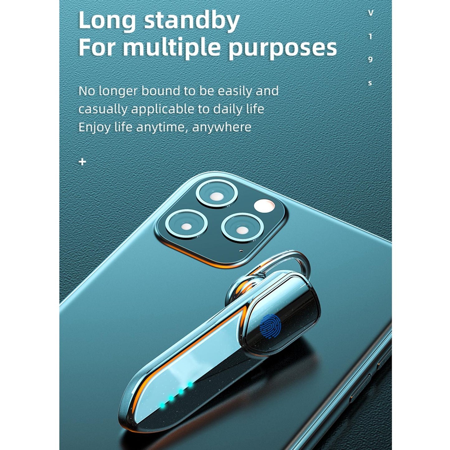 Bluetooth 5.0 Business Earphone with Fingerprint Touch Control – Blue