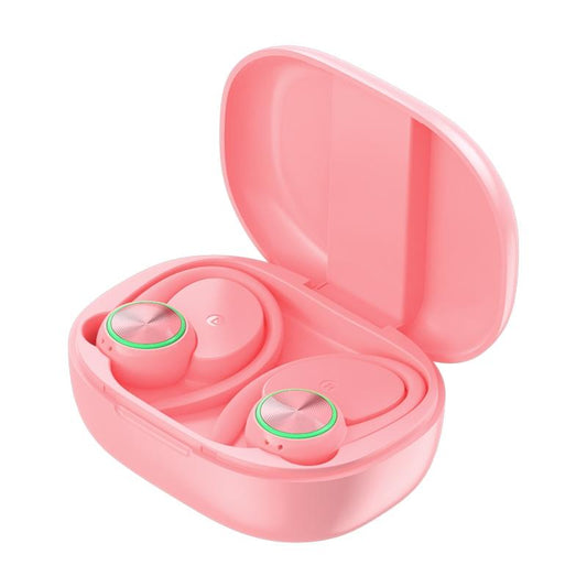 Wireless Bluetooth Earphones with Charging Bin & Digital Display – Pink, True Wireless, Compact Design