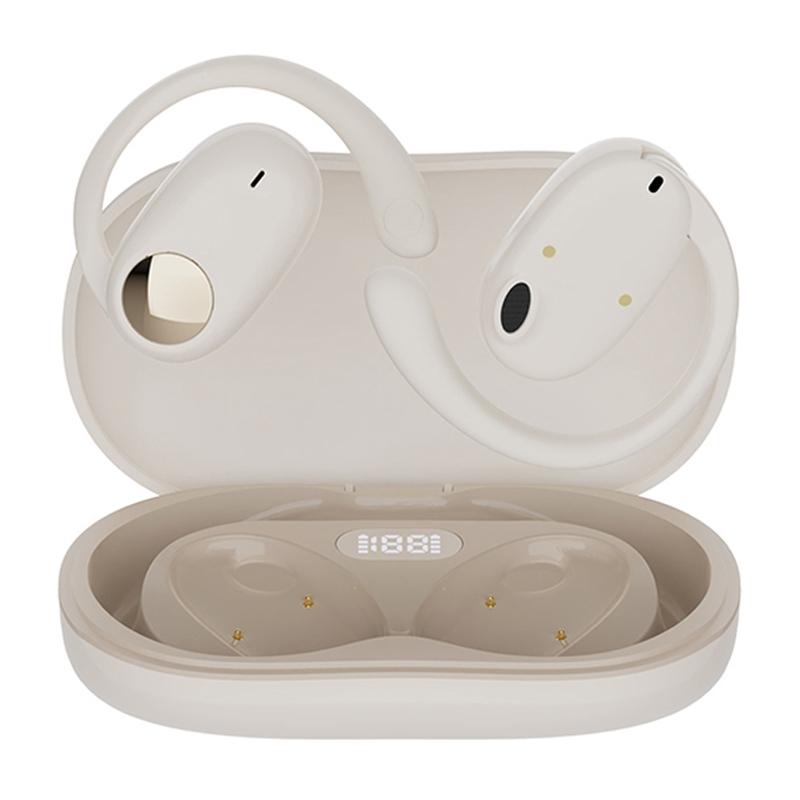 Skin-Colour Wireless Dual-Mic Bluetooth Earphones – Noise Reduction & LED Display Earbuds