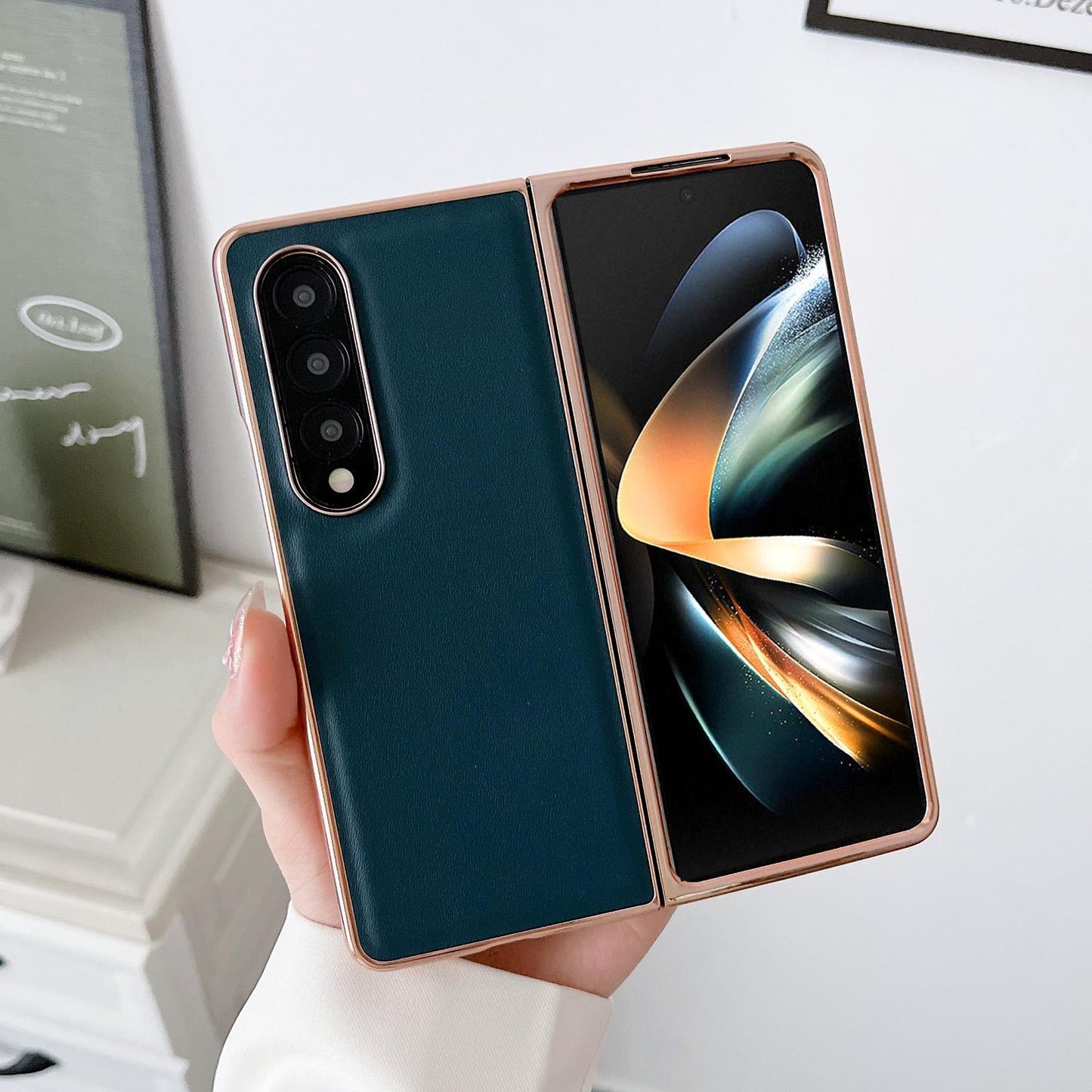 Xiaoya Series Genuine Leather Plating Case for Samsung Galaxy Z Fold4 5G – Premium Protection – Blue